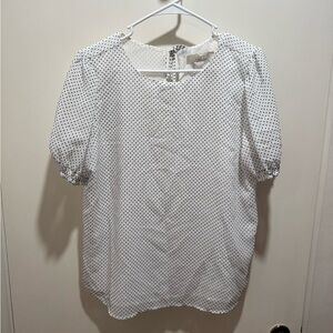 LOFT White and Black Polka Dot Blouse